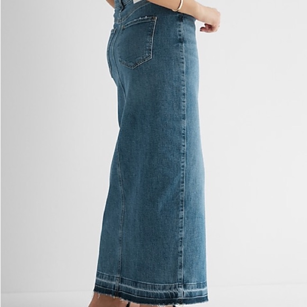 Express Denim Maxi Skirt Front Slit Jean Long Skirt High Waisted Blue Size 4 - Picture 2 of 8